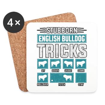 Stubborn English Bulldog Tricks - Coasters (set of 4) - white - Front