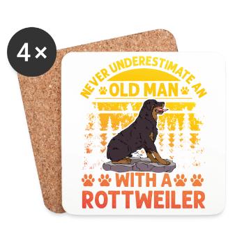 Ne sous-estimez jamais un vieil homme avec un Rottweiler - Dessous de verre (lot de 4) - blanc - Devant