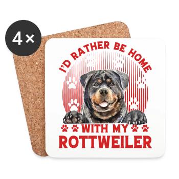 Je préfère être à la maison avec mon Rottweiler - Dessous de verre (lot de 4) - blanc - Devant