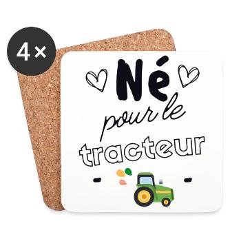 Né pour le tracteur - Dessous de verre (lot de 4) - blanc - Devant