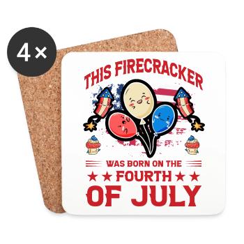 This Firecracker was born on the fourth of July - Coasters (set of 4) - white - Front