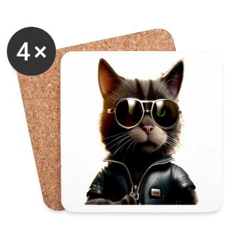 Katze Mit Sonnenbrille Cat Mom Katzenmama Katzen - Untersetzer (4er-Set) - Weiß - Vorne