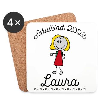 Schulkind 2023 Laura - Untersetzer (4er-Set) - Weiß - Vorne