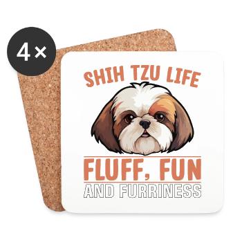 Shih Tzu Life Fluff Fun et fourrure - Dessous de verre (lot de 4) - blanc - Devant