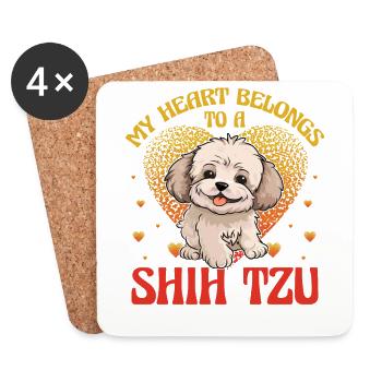 Mon cœur appartient à un Shih Tzu - Dessous de verre (lot de 4) - blanc - Devant