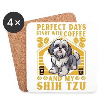 Perfect days start with coffee and my Shih Tzu - Coasters (set of 4) - white - Front