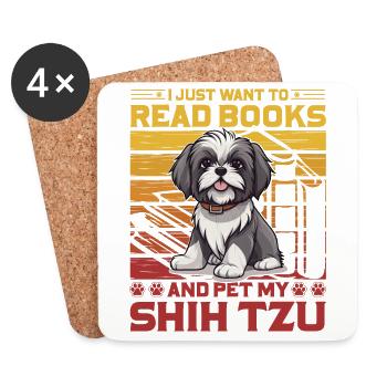 Je veux juste lire des livres et caresser mon Shih Tzu - Dessous de verre (lot de 4) - blanc - Devant