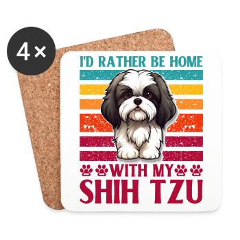 Je préfère être à la maison avec mon Shih Tzu - Dessous de verre (lot de 4) - blanc - Devant