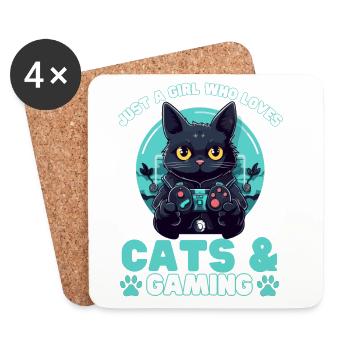 Gamer Girl Cat Cats & Gaming - Dessous de verre (lot de 4) - blanc - Devant