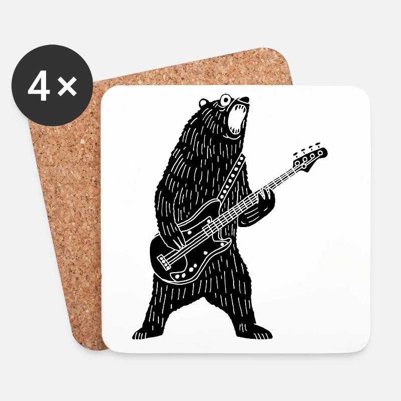 Black Bear Gitarrist - Untersetzer (4er-Set) - Weiß