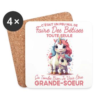 Future Grande Soeur Drôle Annonce Licorne Bêtises - Dessous de verre (lot de 4) - blanc - Devant
