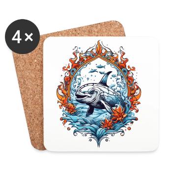 Créatures Marines, Poissons - Dessous de verre (lot de 4) - blanc - Devant