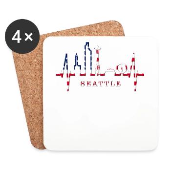 Seattle Skyline Heartbeat USA Fan Heart Pulse Love - Coasters (set of 4) - white - Front