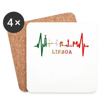 Lisbon Skyline Heartbeat Portugal I Love Lisboa - Coasters (set of 4) - white - Front