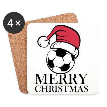 Joyeux Noël Football Noël Bonnet de Noël Football - Dessous de verre (lot de 4) - blanc - Devant