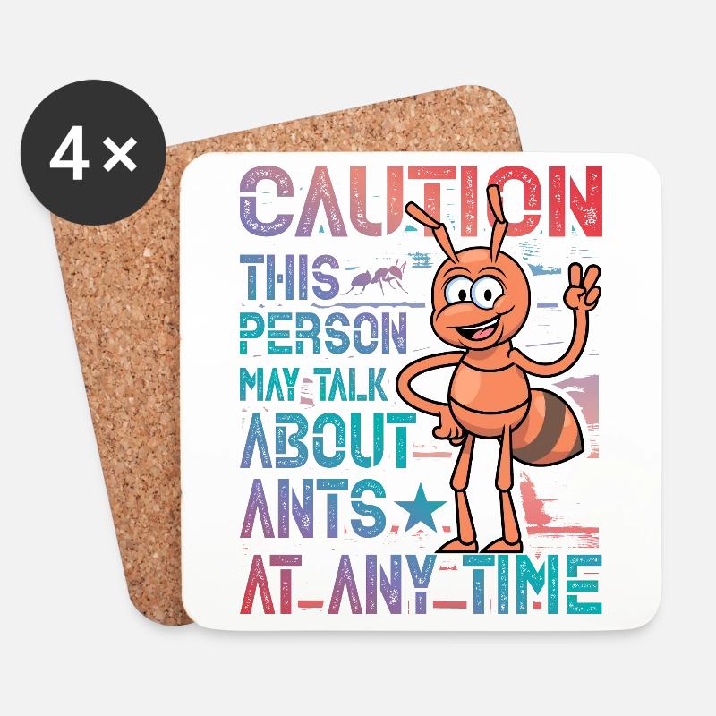 Caution the person may talk about ants at any time - Untersetzer (4er-Set) - Weiß