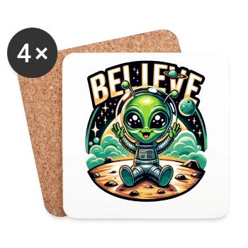 Lustiges Außerirdischer Alien Believe - Untersetzer (4er-Set) - Weiß - Vorne