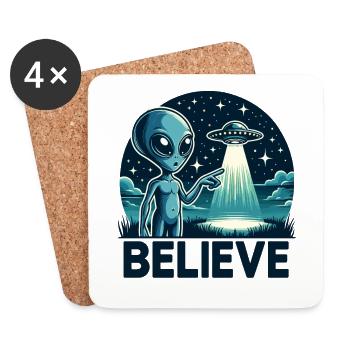 Lustiges Außerirdischer Alien Believe - Untersetzer (4er-Set) - Weiß - Vorne