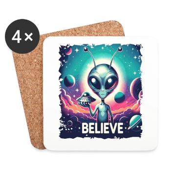 Lustiges Außerirdischer Alien Believe - Untersetzer (4er-Set) - Weiß - Vorne