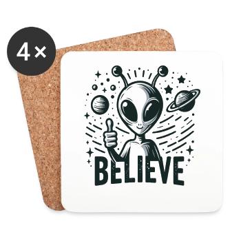 Funny Alien Alien Believe - Coasters (set of 4) - white - Front