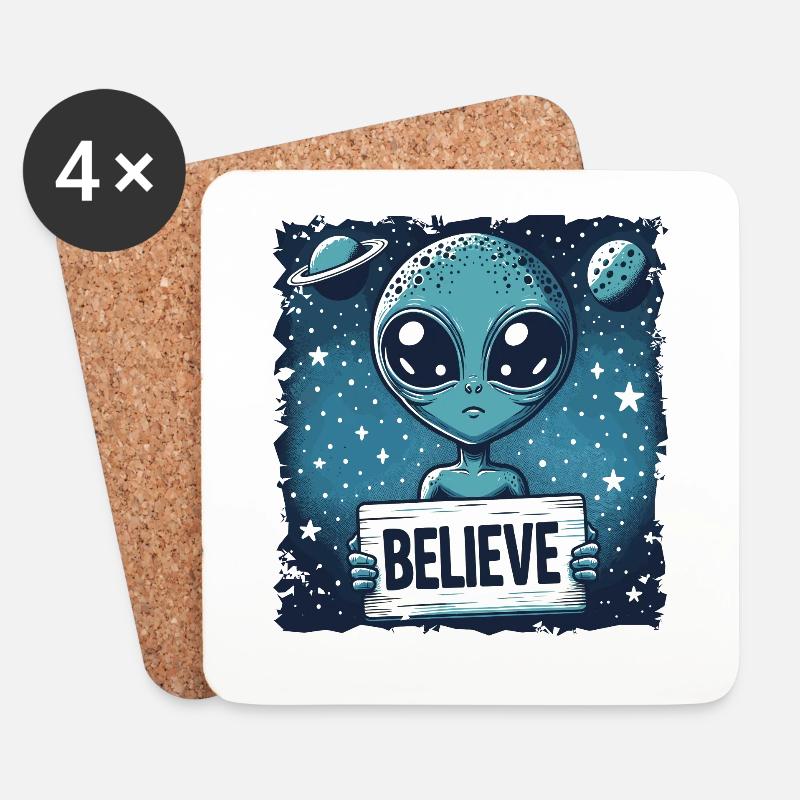 Lustiges Außerirdischer Alien Believe - Untersetzer (4er-Set) - Weiß