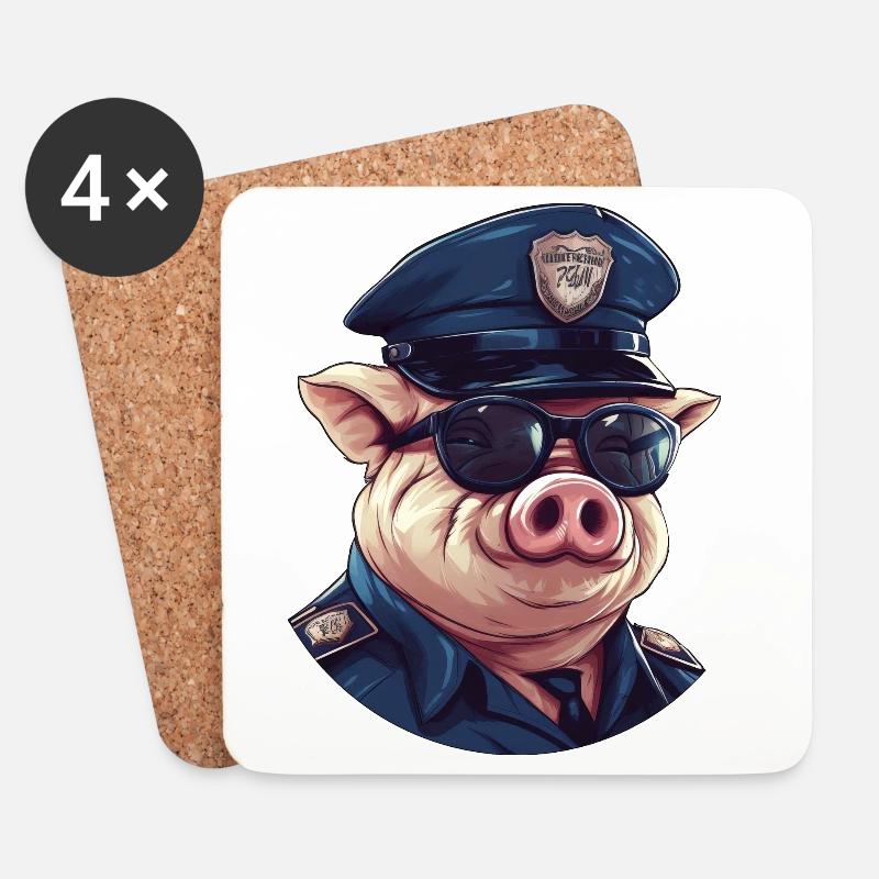 Schweinchen Polizei - Untersetzer (4er-Set) - Weiß