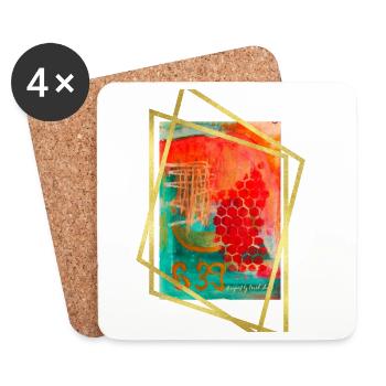 Fusion abstraite avec des hexagones vibrants - Dessous de verre (lot de 4) - blanc - Devant
