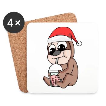Faultier Weihnachten Bubble Tea - Untersetzer (4er-Set) - Weiß - Vorne