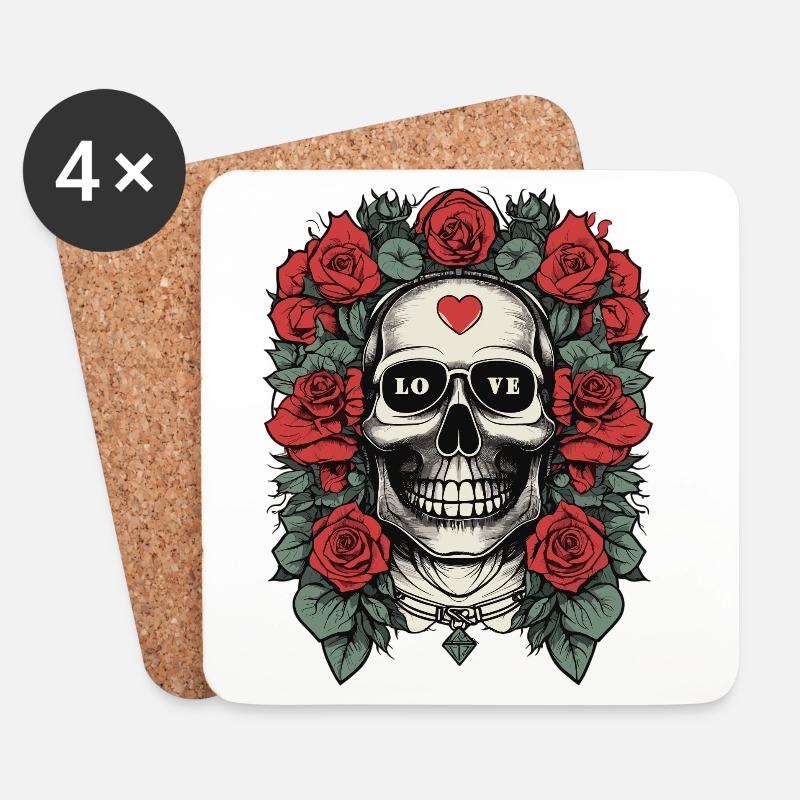 Totenkopf mit Herz - Untersetzer (4er-Set) - Weiß