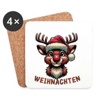 Frohe Weihnachten Rudolf das Rentier Design - Untersetzer (4er-Set) - Weiß - Vorne