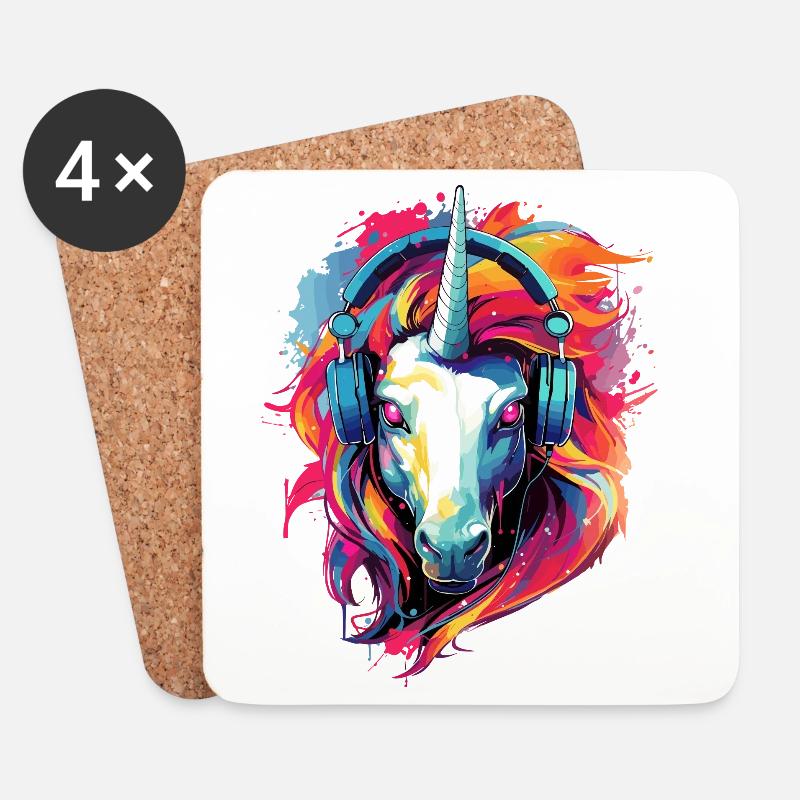 Einhorn mit Kopfhörer Musik Fabeltier Einhörner - Untersetzer (4er-Set) - Weiß