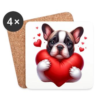 Cute Frenchie Hugging a Heart Pillow - Coasters (set of 4) - white - Front