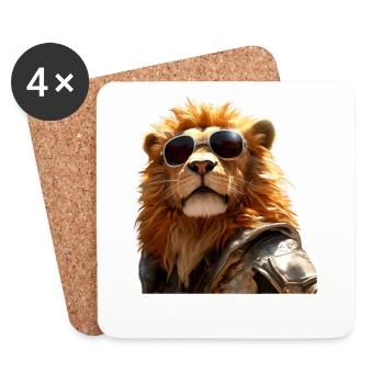 Lion avec des lunettes de soleil Papa Lions Love Wild Lion - Dessous de verre (lot de 4) - blanc - Devant