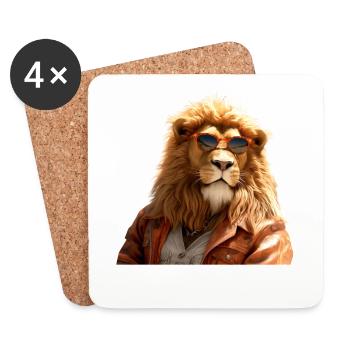 Lion avec des lunettes de soleil Papa Lions Love Wild Lion - Dessous de verre (lot de 4) - blanc - Devant