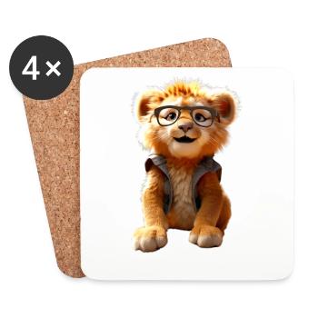 Lion avec des lunettes de soleil Les Lions sauvages aiment le Lion mignon - Dessous de verre (lot de 4) - blanc - Devant