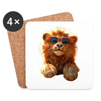 Lion avec des lunettes de soleil Les Lions sauvages aiment le Lion mignon - Dessous de verre (lot de 4) - blanc - Devant