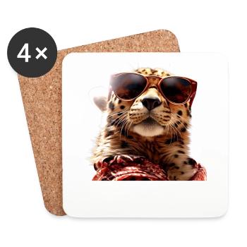 Cheetah Sunglasses Cheetah Cats Cute Cheetah - Coasters (set of 4) - white - Front
