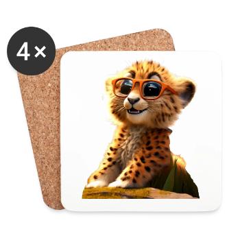 Cheetah Sunglasses Cheetah Cats Cute Cheetah - Coasters (set of 4) - white - Front