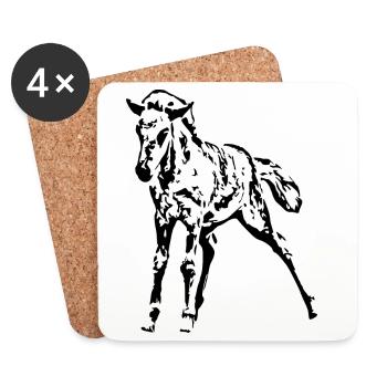 Chevaux T-shirt Cadeau Cavalier - Dessous de verre (lot de 4) - blanc - Devant