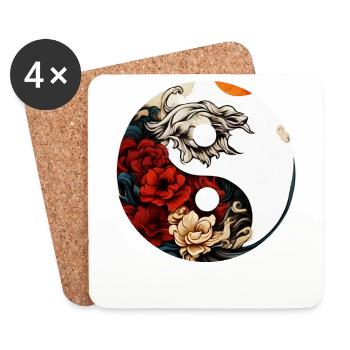 Yin Yang Flower - Coasters (set of 4) - white - Front
