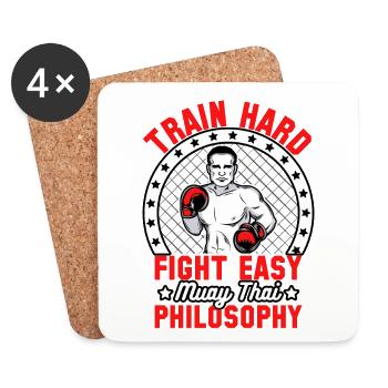 S’entraîner, combattre, facile, philosophie du muay thai - Dessous de verre (lot de 4) - blanc - Devant