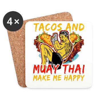 Les tacos et le Muay Thai me rendent heureux - Dessous de verre (lot de 4) - blanc - Devant