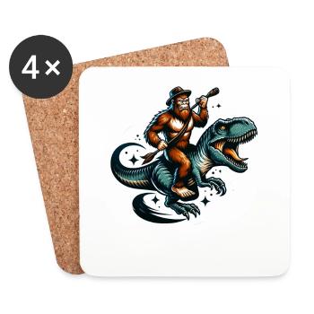 Bigfoot Reiten T-Rex Prähistorisches Dinosaurier-Rodeo - Untersetzer (4er-Set) - Weiß - Vorne
