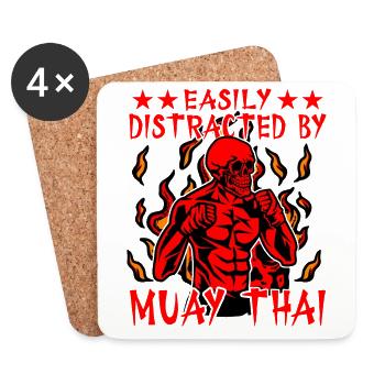 Facilement distrait par le Muay Thai - Dessous de verre (lot de 4) - blanc - Devant