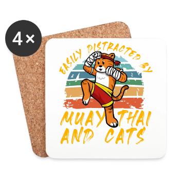 Easily distracted by Muay Thai and Cats - Coasters (set of 4) - white - Front