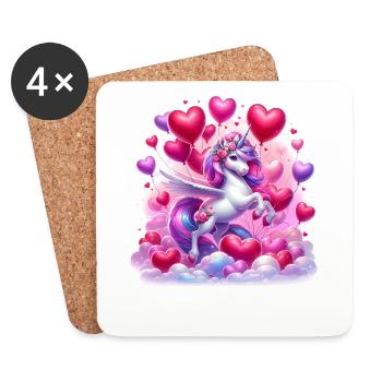 Einhorn Herz Ballons Liebe Valentinstag - Untersetzer (4er-Set) - Weiß - Vorne