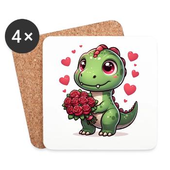 Rosenstrauß T-Rex Romantischer Dino Valentinstag - Untersetzer (4er-Set) - Weiß - Vorne