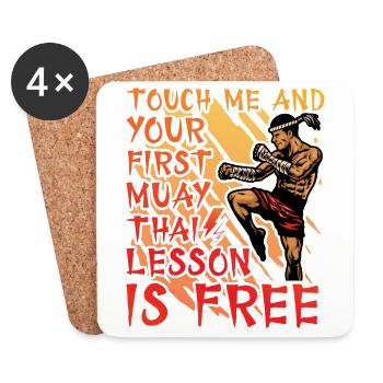 Berühre mich und deine erste Muay Thai Lektion ist kostenlos - Untersetzer (4er-Set) - Weiß - Vorne