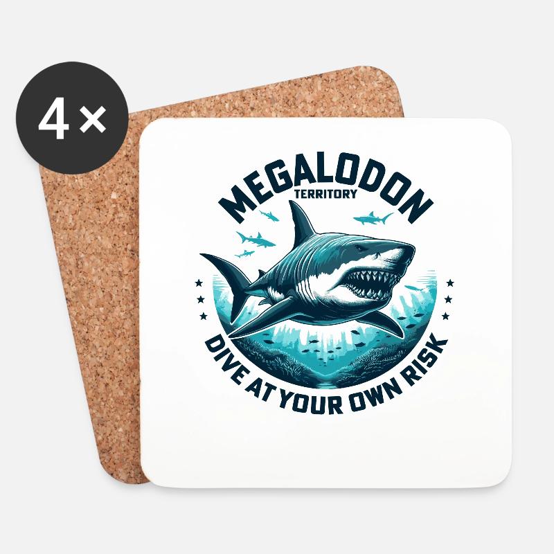 Megalodon-Territorium-Warnung | Tauchen mit Haien im Ozean - Untersetzer (4er-Set) - Weiß