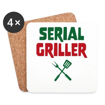 Griller en série cadeau père maître du barbecue - Dessous de verre (lot de 4) - blanc - Devant